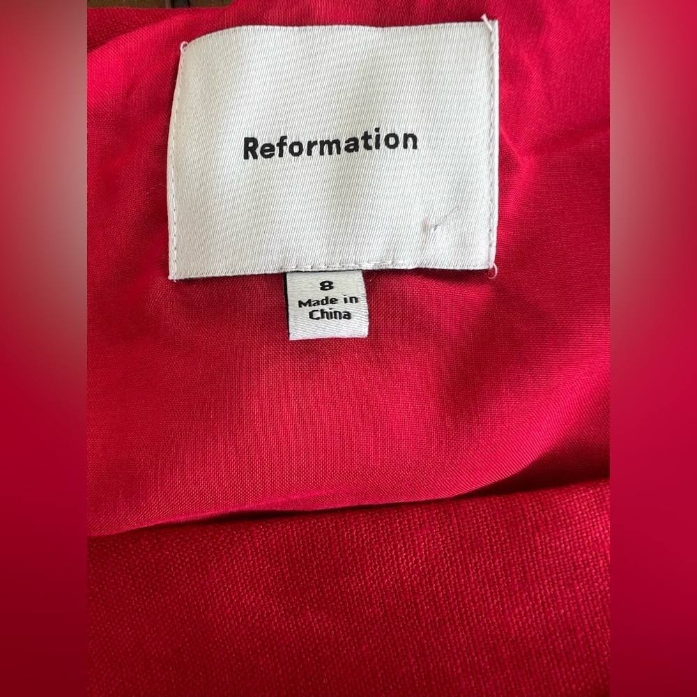 Reformation Ciro Linen Red Shoulder Mini Dress Party Cocktail Evening Valentines - Picture 9 of 10